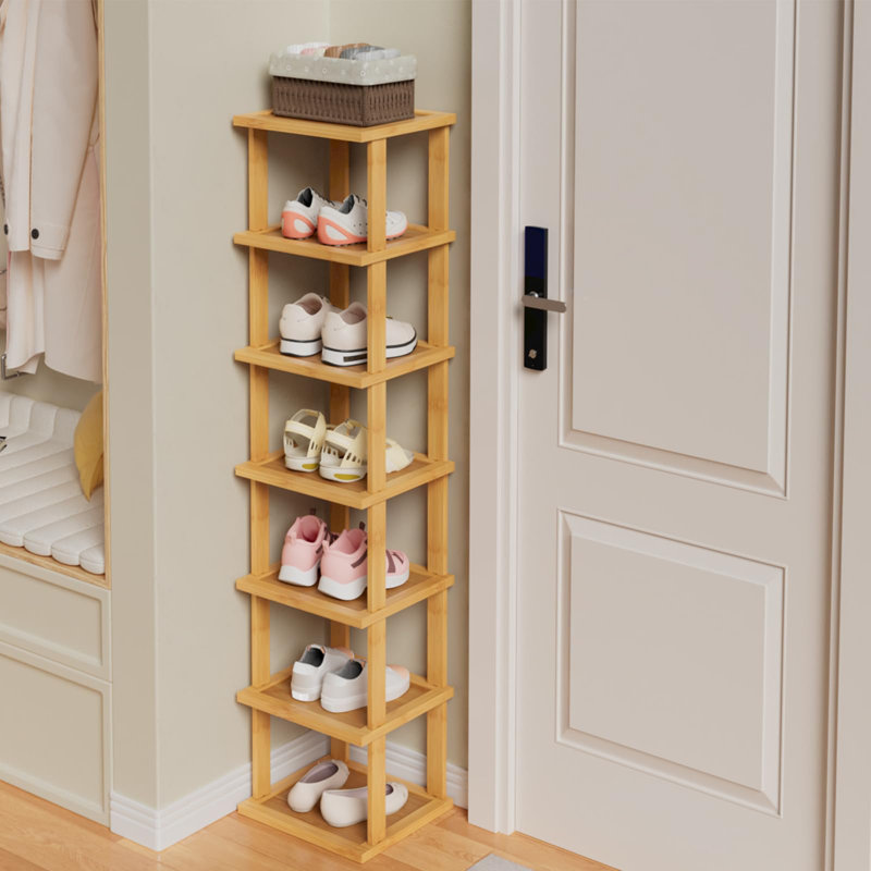 Latitude Run Shoe Rack For Entryway Small Shoe Rack 7 Tier Tall Shelf For Narrow Spaces Free Standing Shoe Racks Bamboo Shoe Rack Organizer For Closet Corner Bedroom And Garage Wayfair